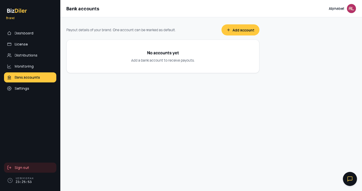 Bank accounts page